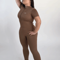 Short Sleeve Sculpt & Stretch Brown Jumpsuit One Size